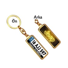 Kişiye Özel Jeep Neon Sarı Logo Tema Plaka Anahtarlık - Altın Krom Kaplama