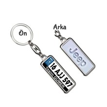 Kişiye Özel Jeep 3D Logo Tema Plaka Anahtarlık - Gümüş Krom Kaplama