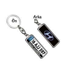 Kişiye Özel Hyundai Simli Mavi Logo Tema Plaka Anahtarlık - Gümüş Krom Kaplama