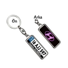 Kişiye Özel Hyundai Simli Pembe Logo Tema Plaka Anahtarlık - Gümüş Krom Kaplama