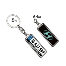Kişiye Özel Hyundai Simli Turkuaz Logo Tema Plaka Anahtarlık - Gümüş Krom Kaplama
