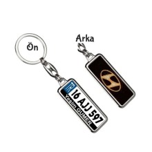 Kişiye Özel Hyundai Simli Altın Logo Tema Plaka Anahtarlık - Gümüş Krom Kaplama
