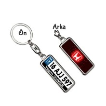 Kişiye Özel Honda  Neon Lights Kırmızı Logo Tema Plaka Anahtarlık - Gümüş Krom Kaplama