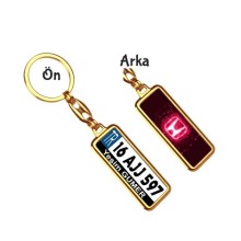Kişiye Özel Honda  Neon Lights Pembe Logo Tema Plaka Anahtarlık - Altın Krom Kaplama