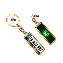 Kişiye Özel Honda  Neon Lights Koyu Yeşil Logo Tema Plaka Anahtarlık - Altın Krom Kaplama