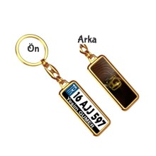 Kişiye Özel Honda Sarı Parıltı Logo Tema Plaka Anahtarlık - Altın Krom Kaplama