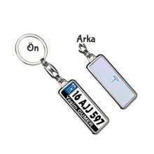 Kişiye Özel Tesla 3D Logo Tema Plaka Anahtarlık - Gümüş Krom Kaplama