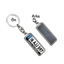 Kişiye Özel Tesla Gri Metalik Logo Tema Plaka Anahtarlık - Gümüş Krom Kaplama