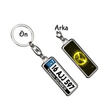 Kişiye Özel Mazda Parıltı Sarı Logo Tema Plaka Anahtarlık - Gümüş Krom Kaplama