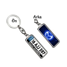 Kişiye Özel Mazda Parıltı Koyu Mavi Logo Tema Plaka Anahtarlık - Gümüş Krom Kaplama