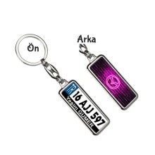 Kişiye Özel Mazda Neon Pembe Logo Tema Plaka Anahtarlık - Gümüş Krom Kaplama