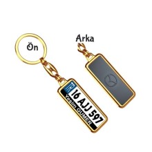 Kişiye Özel Mazda Gri Metalik Logo Tema Plaka Anahtarlık - Altın Krom Kaplama