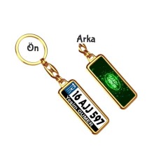 Kişiye Özel Land Rover Parıltı Koyu Yeşil Logo Tema Plaka Anahtarlık - Altın Krom Kaplama