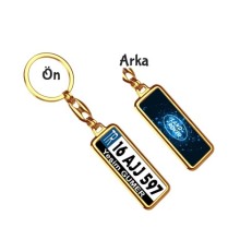 Kişiye Özel Land Rover Parıltı Mavi Logo Tema Plaka Anahtarlık - Altın Krom Kaplama