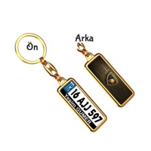 Kişiye Özel Lamborghini Logo Tema Plaka Anahtarlık - Altın Krom Kaplama