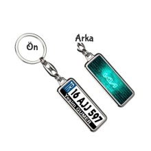 Kişiye Özel Kia Neon Turkuaz Logo Tema Plaka Anahtarlık - Gümüş Krom Kaplama