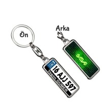 Kişiye Özel Kia Neon Yeşil Logo Tema Plaka Anahtarlık - Gümüş Krom Kaplama