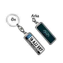 Kişiye Özel Kia VIP Mavi Logo Tema Plaka Anahtarlık - Gümüş Krom Kaplama