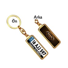 Kişiye Özel Kia VIP Kahverengi Logo Tema Plaka Anahtarlık - Altın Krom Kaplama
