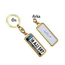 Kişiye Özel Kia 3D Logo Tema Plaka Anahtarlık - Altın Krom Kaplama