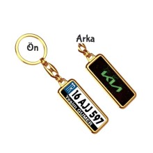 Kişiye Özel Kia Simli Yeşil Logo Tema Plaka Anahtarlık - Altın Krom Kaplama