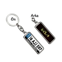 Kişiye Özel Kia Simli Altın Logo Tema Plaka Anahtarlık - Gümüş Krom Kaplama