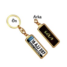 Kişiye Özel Kia Simli Altın Logo Tema Plaka Anahtarlık - Altın Krom Kaplama