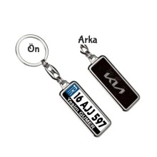 Kişiye Özel Kia Simli Gümüş Logo Tema Plaka Anahtarlık - Gümüş Krom Kaplama
