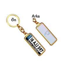 Kişiye Özel Porsche 3D Logo Tema Plaka Anahtarlık - Altın Krom Kaplama