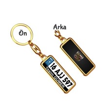 Kişiye Özel Porsche Fiber Logo Tema Plaka Anahtarlık - Altın Krom Kaplama