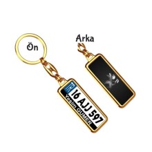 Kişiye Özel Peugeot Fiber Logo Tema Plaka Anahtarlık - Altın Krom Kaplama