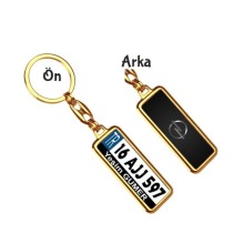 Kişiye Özel Opel Fiber Logo Tema Plaka Anahtarlık - Altın Krom Kaplama