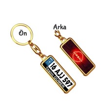 Kişiye Özel Mini Nissan Neon Kırmızı Logo Tema Plaka Anahtarlık - Altın Krom Kaplama