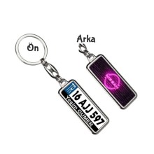 Kişiye Özel Mini Nissan Neon Pembe Logo Tema Plaka Anahtarlık - Gümüş Krom Kaplama