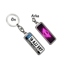 Kişiye Özel Mini Cooper Neon Pembe Logo Tema Plaka Anahtarlık - Gümüş Krom Kaplama