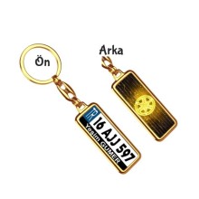 Kişiye Özel Yamaha Neon Sarı Logo Tema Plaka Anahtarlık - Altın Krom Kaplama