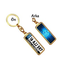 Kişiye Özel Yamaha Neon Mavi Logo Tema Plaka Anahtarlık - Altın Krom Kaplama