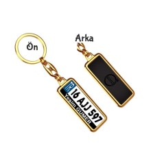 Kişiye Özel Volvo Karbon Logo Tema Plaka Anahtarlık - Altın Krom Kaplama