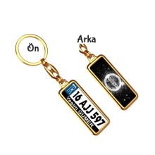 Kişiye Özel Volvo Parıltı Beyaz Logo Tema Plaka Anahtarlık - Altın Krom Kaplama