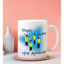 Kişiye Özel Trafik Polisi Tasarımlı Beyaz Kupa