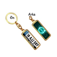 Kişiye Özel Volvo Parıltı Turkuaz Logo Tema Plaka Anahtarlık - Altın Krom Kaplama