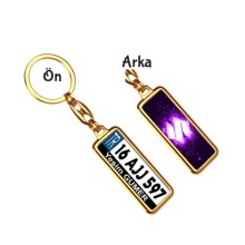 Kişiye Özel Suziki Parıltı Mor Logo Tema Plaka Anahtarlık - Altın Krom Kaplama