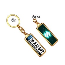 Kişiye Özel Suziki Parıltı Turkuaz Logo Tema Plaka Anahtarlık - Altın Krom Kaplama