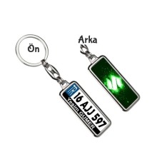 Kişiye Özel Suziki Parıltı Koyu Yeşil Logo Tema Plaka Anahtarlık - Gümüş Krom Kaplama