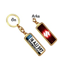 Kişiye Özel Suziki Parıltı Kırmızı Logo Tema Plaka Anahtarlık - Altın Krom Kaplama