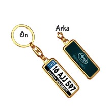 Kişiye Özel Subaru Mavi Parlama Logo Tema Plaka Anahtarlık - Altın Krom Kaplama