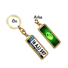Kişiye Özel Subaru Neon Yeşil Logo Tema Plaka Anahtarlık - Altın Krom Kaplama