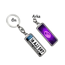 Kişiye Özel Subaru Neon Mor Logo Tema Plaka Anahtarlık - Gümüş Krom Kaplama