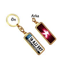 Kişiye Özel Peugeot Parlama Violet Logo Tema Plaka Anahtarlık - Altın Krom Kaplama