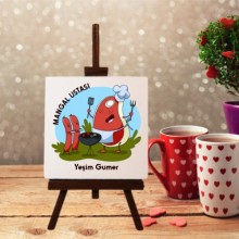 Kişiye Özel Mangal Ustası Tasarımlı Şövale Ayaklı Dekoratif Doğal Taş